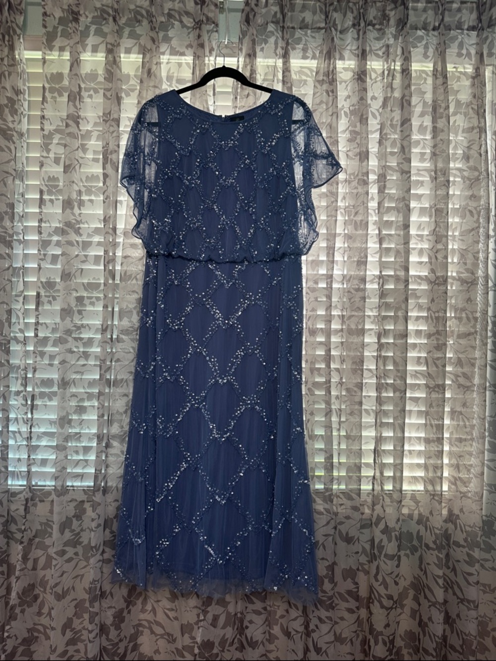 Adrianna Papell Dusty Blue Beaded Maxi Dress